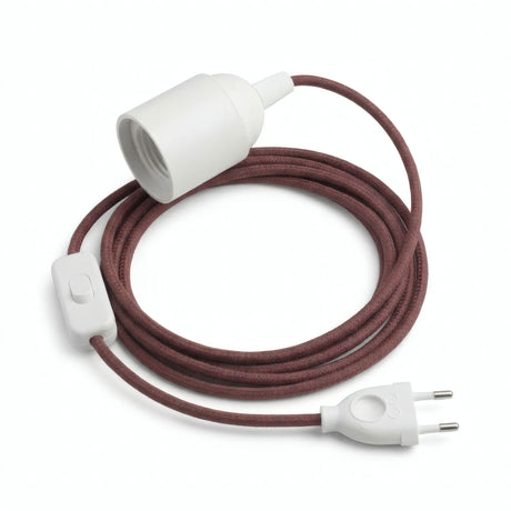 Lampe mit Zickzack-Textilkabel, Baumwolle Feuerrot und Steingrau, Fassung E27