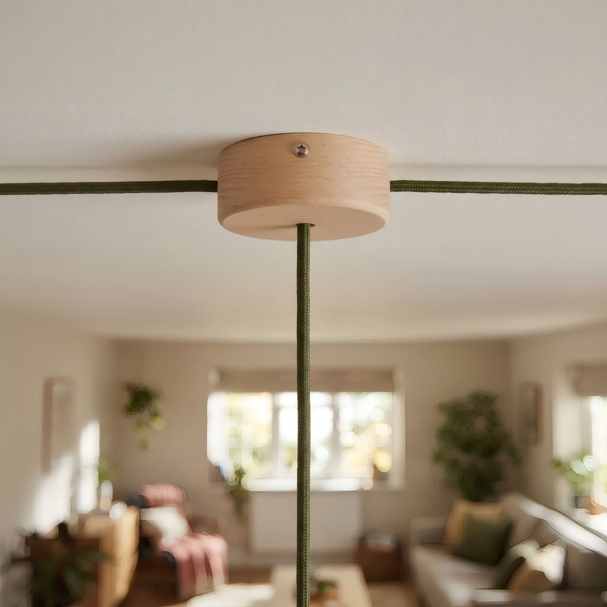 Zylindrischer Mini-Baldachin aus Holz, Ø 88 mm — 1 zentrale und 2 seitliche Bohrungen / Natur