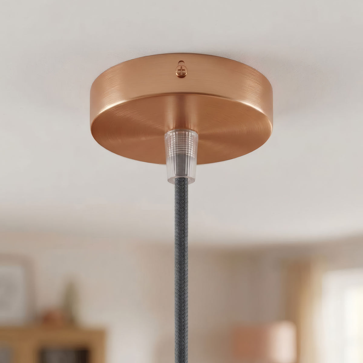 Zylindrischer Mini-Baldachin aus Metall, Ø 83 mm — 1 zentrale Bohrung / Konisch, Thermoplast / Satiniertes Kupfer