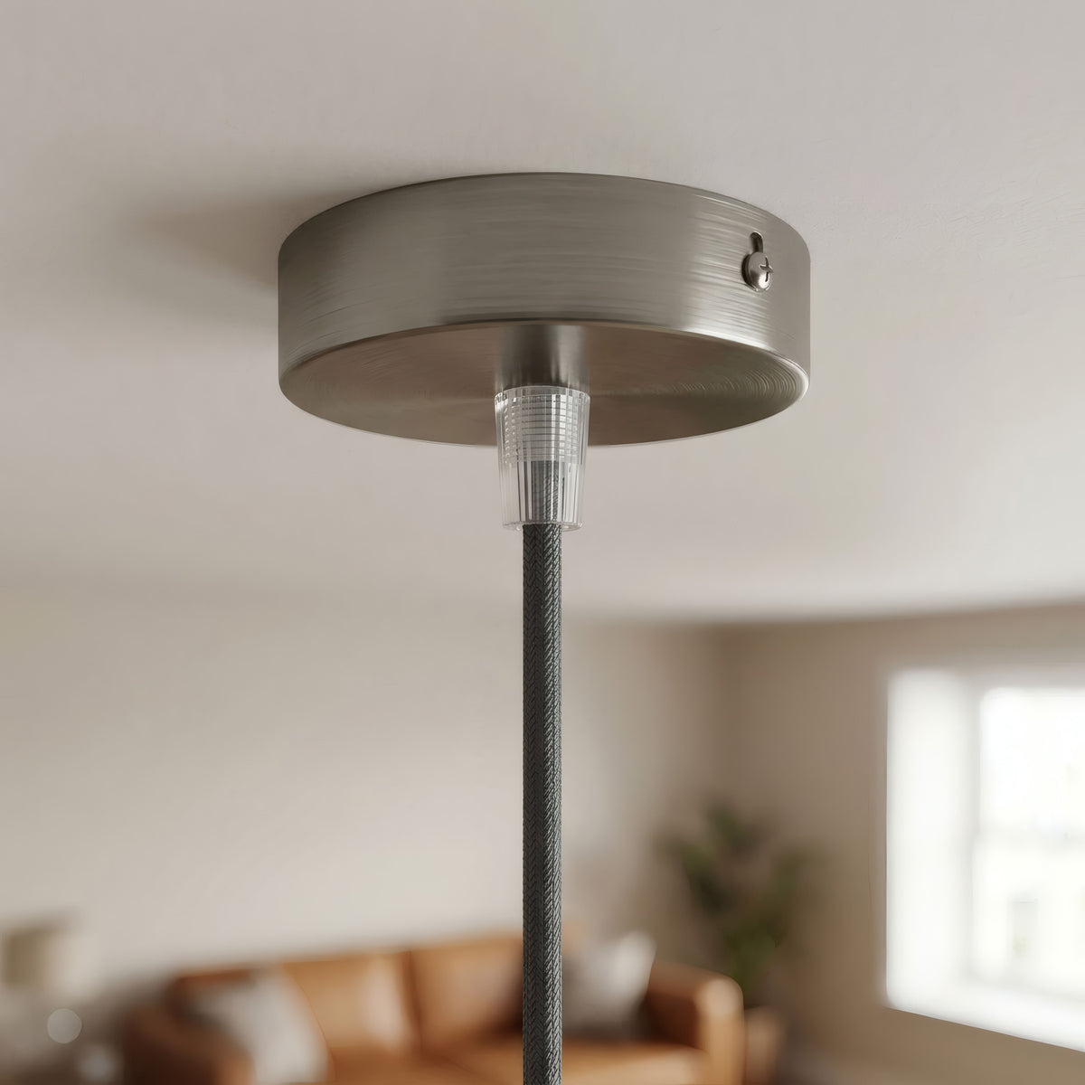 Zylindrischer Mini-Baldachin aus Metall, Ø 83 mm — 1 zentrale Bohrung / Konisch, Thermoplast / Satiniertes Titan