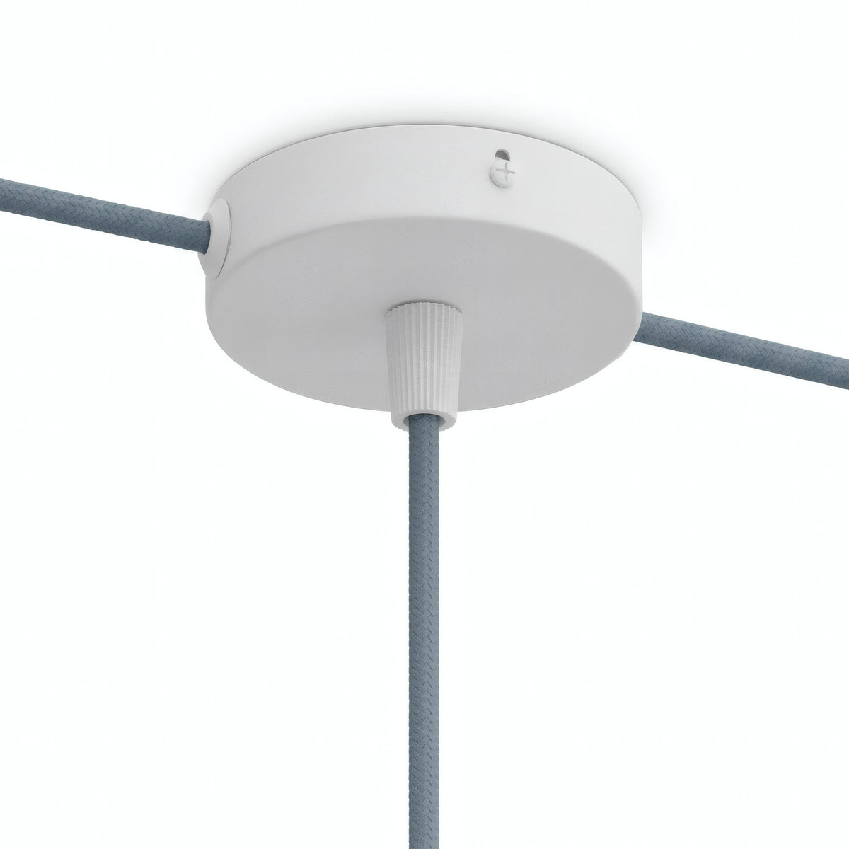 Zylindrischer Mini-Baldachin aus Metall, Ø 83 mm — 1 zentrale und 2 seitliche Bohrungen / Konisch, Thermoplast / Weiß matt