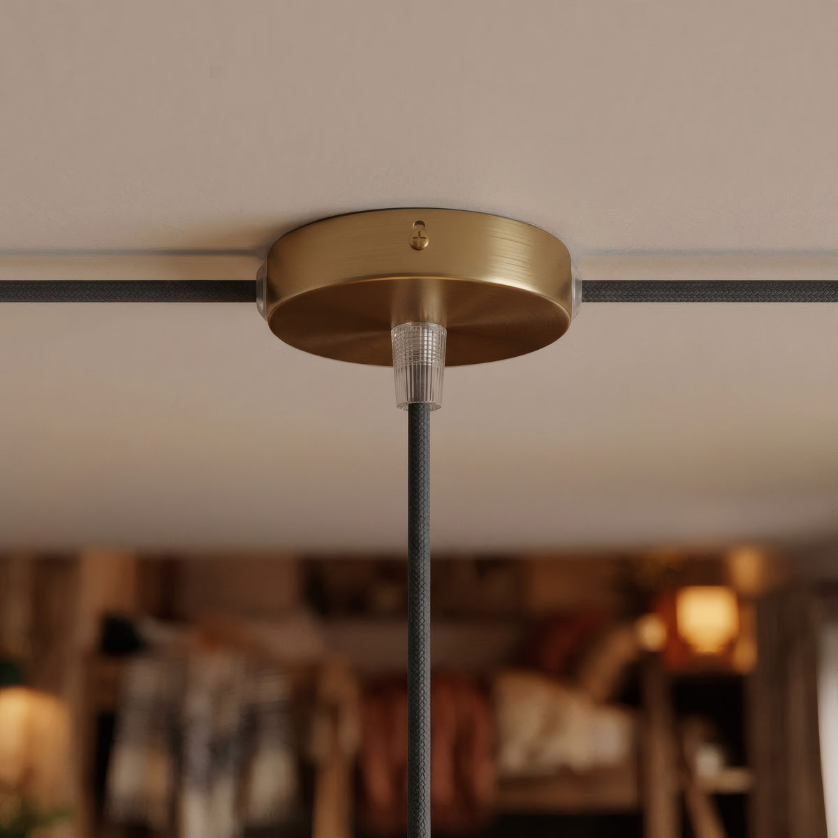 Zylindrischer Mini-Baldachin aus Metall, Ø 83 mm — 1 zentrale und 2 seitliche Bohrungen / Konisch, Thermoplast / Satinierte Bronze