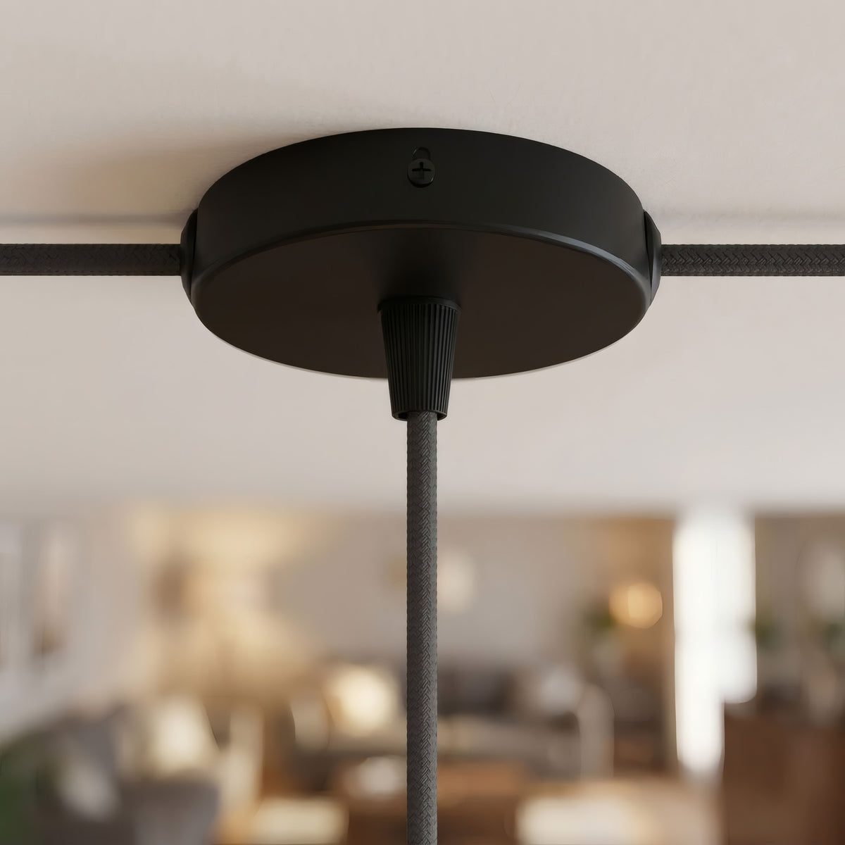 Zylindrischer Mini-Baldachin aus Metall, Ø 83 mm — 1 zentrale und 2 seitliche Bohrungen / Konisch, Thermoplast / Schwarz