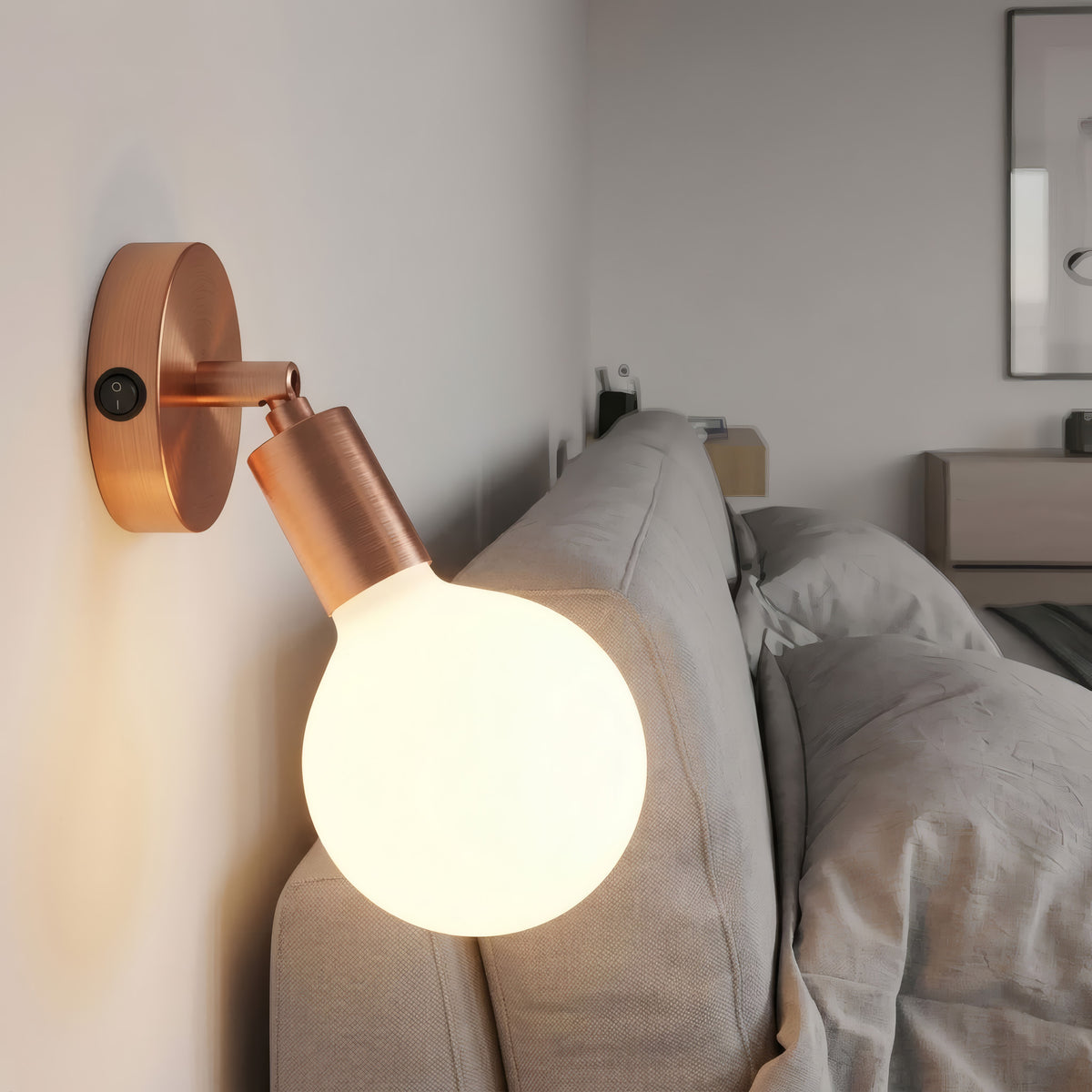 Zylindrischer Mini-Metallbaldachin mit Schalter, Ø 83 mm — Satiniertes Kupfer