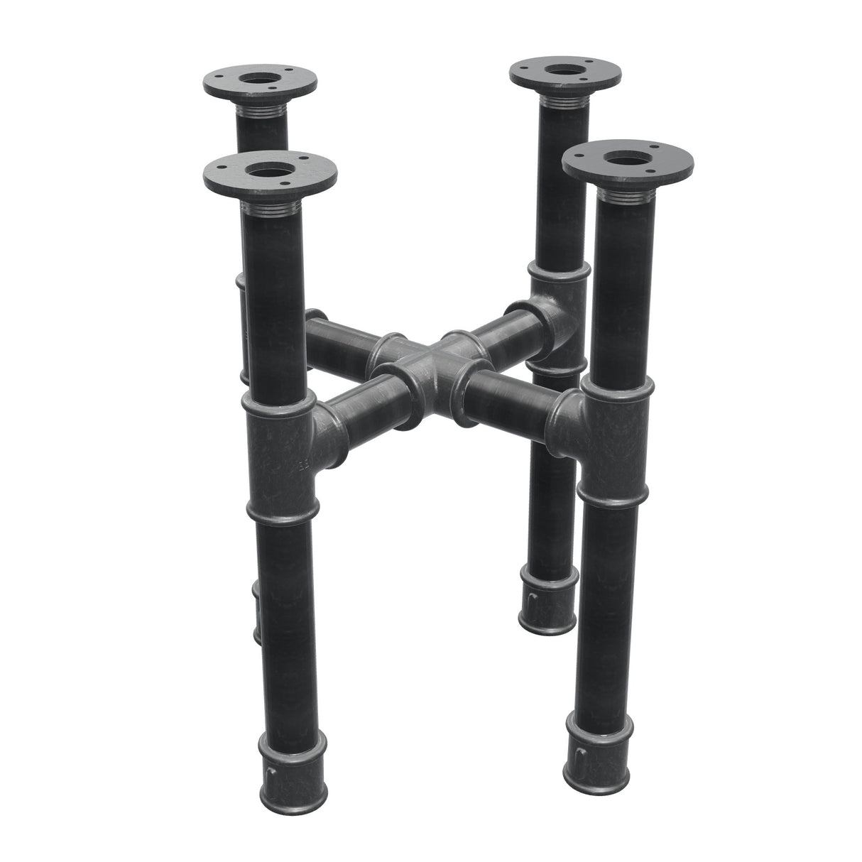 Couchtisch-Gestell, Kreuzfuß, Gusseisen und Stahl Ø 34 mm, 36 × 36 cm, Höhe 42 cm