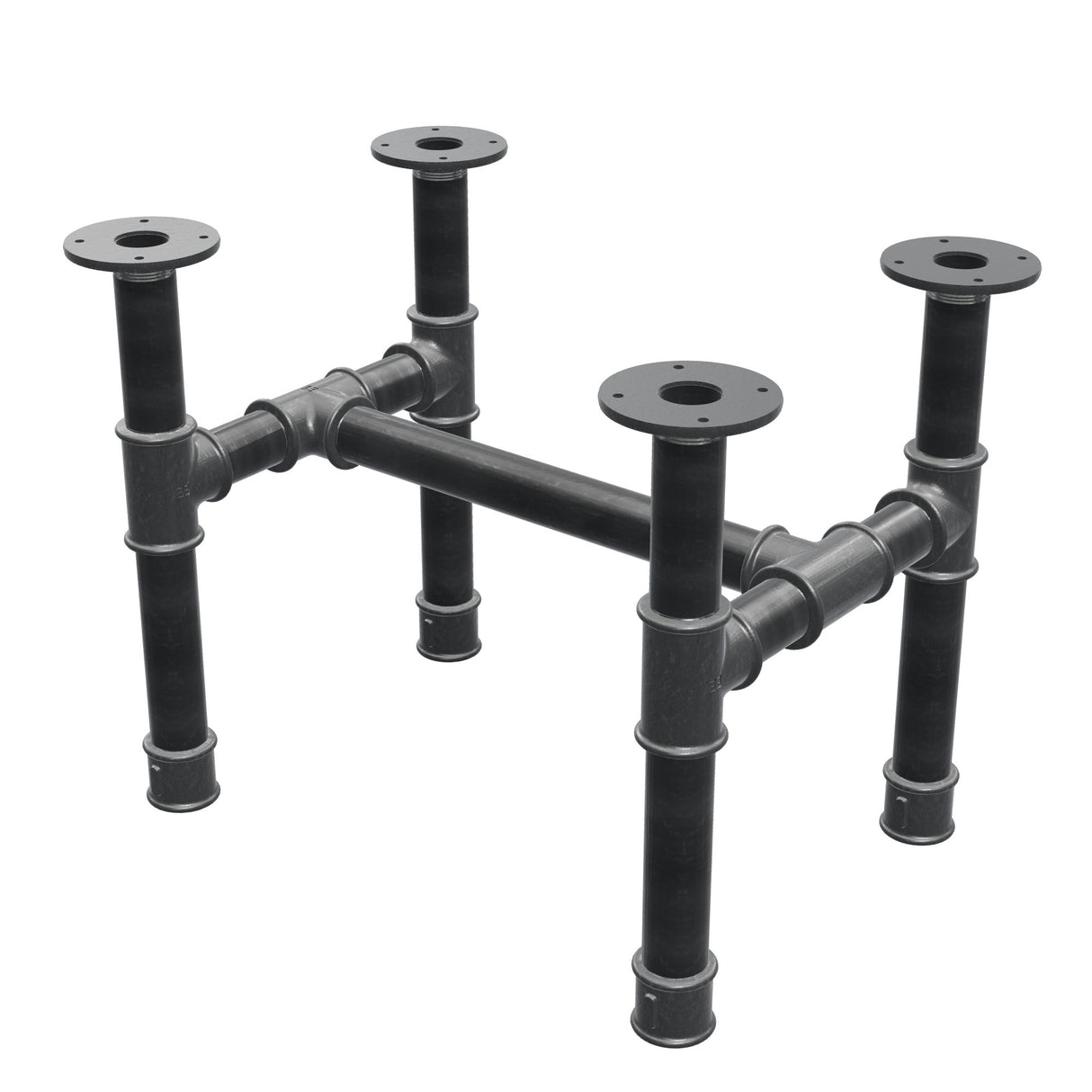 Couchtisch-Gestell, H-Form, Gusseisen und Stahl Ø 42 mm, 56 × 41 cm, Höhe 44 cm