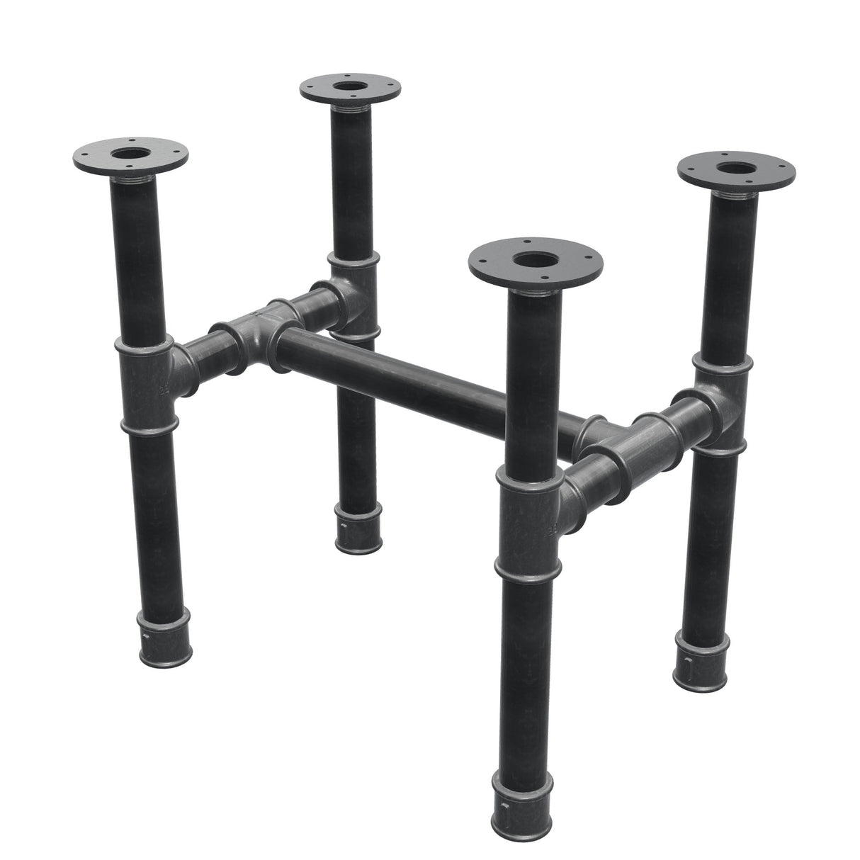 Couchtisch-Gestell, H-Form, Gusseisen und Stahl Ø 42 mm, 56 × 41 cm, Höhe 54 cm
