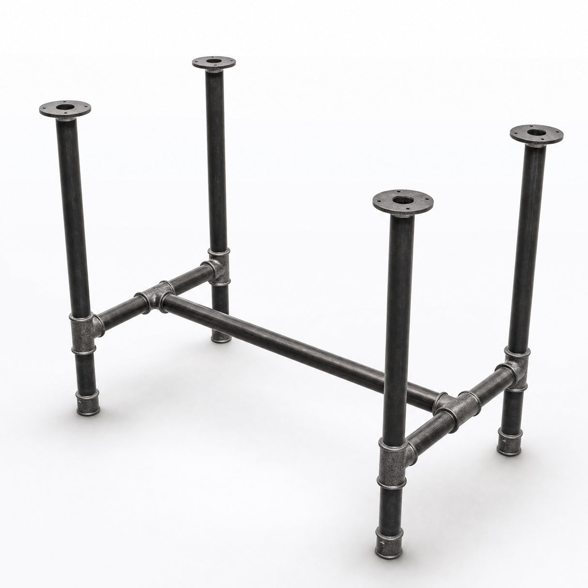 Esstisch-Gestell, Gusseisen und lackierter Stahl, H-Form Ø 42 mm, Dreiviertelansicht im Studio