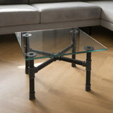 Couchtisch-Gestell, Gusseisen und lackierter Stahl, Kreuz Ø 34 mm, im Raum unter einer Platte aus Sicherheitsglas