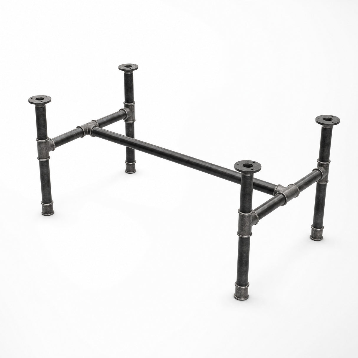 Couchtisch-Gestell, Gusseisen und lackierter Stahl, H-Form Ø 34 mm, Dreiviertelansicht im Studio