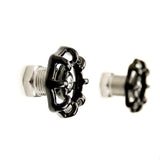 Poignée de meuble volant noir, raccord inox, vue de profil