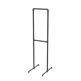 Portant à vêtements autoportant double niveau en tuyaux de plomberie noirs Ø 27 mm — largeur 40 cm, hauteur 176 cm, vue de trois quarts sur fond blanc