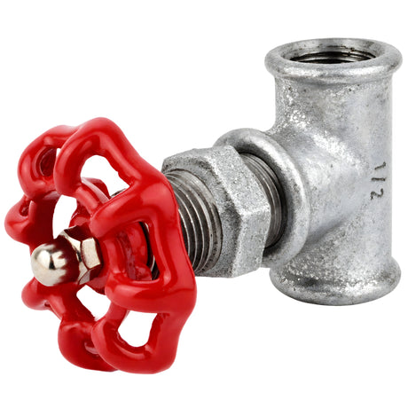 Fitting 1/2'' im Ventilstil mit rotem Handrad 52 mm, Edelstahlmutter, aus verzinktem Temperguss