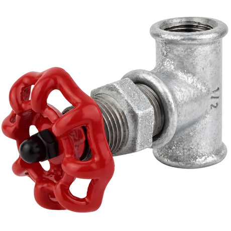 Fitting 1/2'' im Ventilstil mit rotem Handrad 52 mm, schwarze Mutter, aus verzinktem Temperguss
