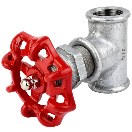Fitting 3/4'' im Ventilstil mit rotem Handrad 72 mm, Edelstahlmutter, aus verzinktem Temperguss