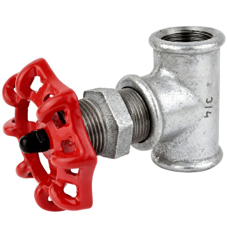 Fitting 3/4'' im Ventilstil mit rotem Handrad 72 mm, schwarze Mutter, aus verzinktem Temperguss