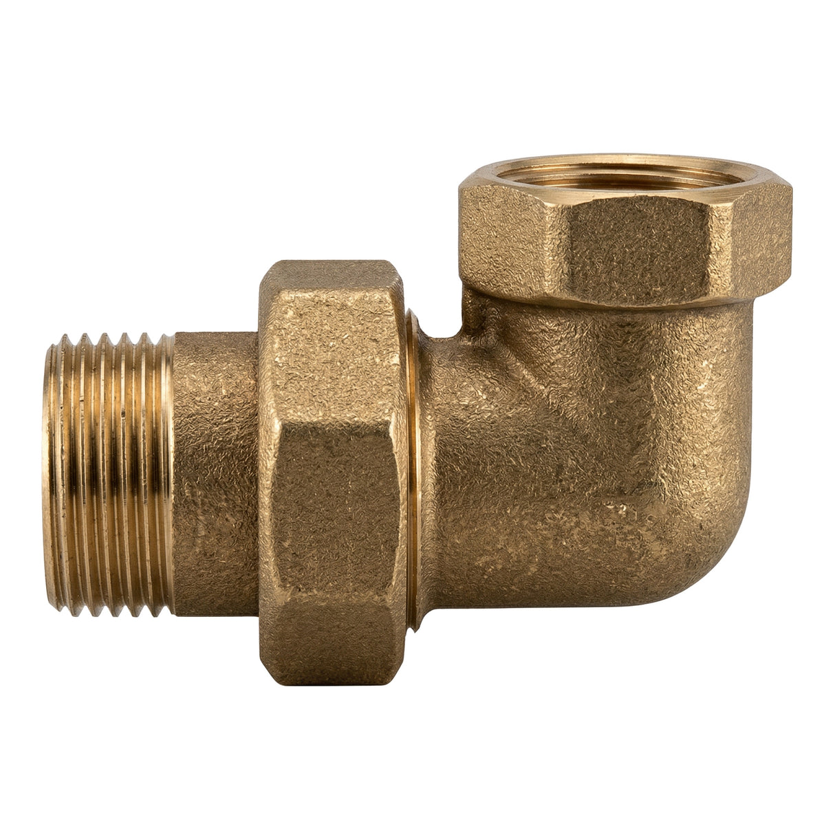 Raccord union coude mâle-femelle en laiton CW617N BSP - vue de face