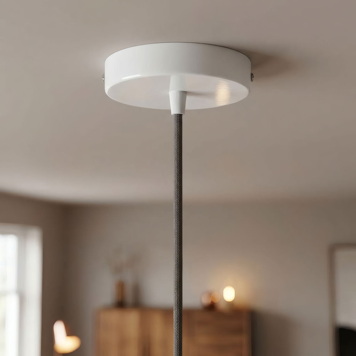 Zylindrischer Baldachin aus Metall, Ø 120 mm — Konisch, Thermoplast / Weiß glänzend