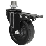 Schwarze Industrie-Lenkrolle mit Bremse und Gummirad 100 mm, 1/2'' (15x21mm) Außengewinde, Fitting aus verzinktem Gusseisen