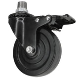 Schwarze Industrie-Lenkrolle mit Bremse und Gummirad 100 mm, Außengewinde, Fitting aus verzinktem Gusseisen