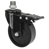 Schwarze Industrie-Lenkrolle mit Bremse und Gusseisenrad 100 mm, 1/2'' (15x21mm) Außengewinde, Fitting aus verzinktem Temperguss