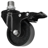 Schwarze Industrie-Lenkrolle mit Bremse und Gusseisenrad 75 mm, Außengewinde, Fitting aus verzinktem Temperguss