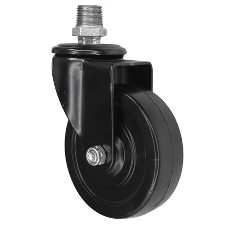 Schwarze Industrie-Lenkrolle mit Gummirad 100 mm, 1/2'' (15x21mm) Außengewinde, Fitting aus verzinktem Temperguss