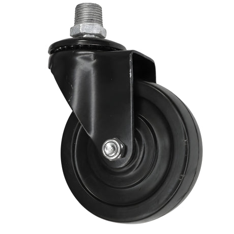 Schwarze Industrie-Lenkrolle mit Gummirad 100 mm, Außengewinde, Fitting aus verzinktem Temperguss