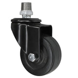 Schwarze Industrie-Lenkrolle mit Gummirad 75 mm, Außengewinde, Fitting aus verzinktem Temperguss