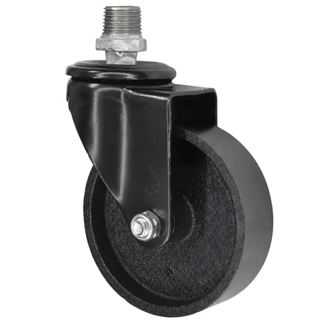 Schwarze Industrie-Lenkrolle aus Gusseisen 100 mm, 1/2" (15×21mm) Außengewinde, Fitting aus verzinktem Gusseisen