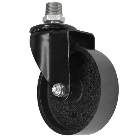 Schwarze Industrie-Lenkrolle aus Gusseisen 100 mm, 3/4" (20×27mm) Außengewinde, Fitting aus verzinktem Gusseisen