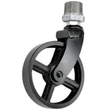 Schwarze Industrie-Lenkrolle mit Metallrad 90 mm, Außengewinde, Fitting aus verzinktem Temperguss