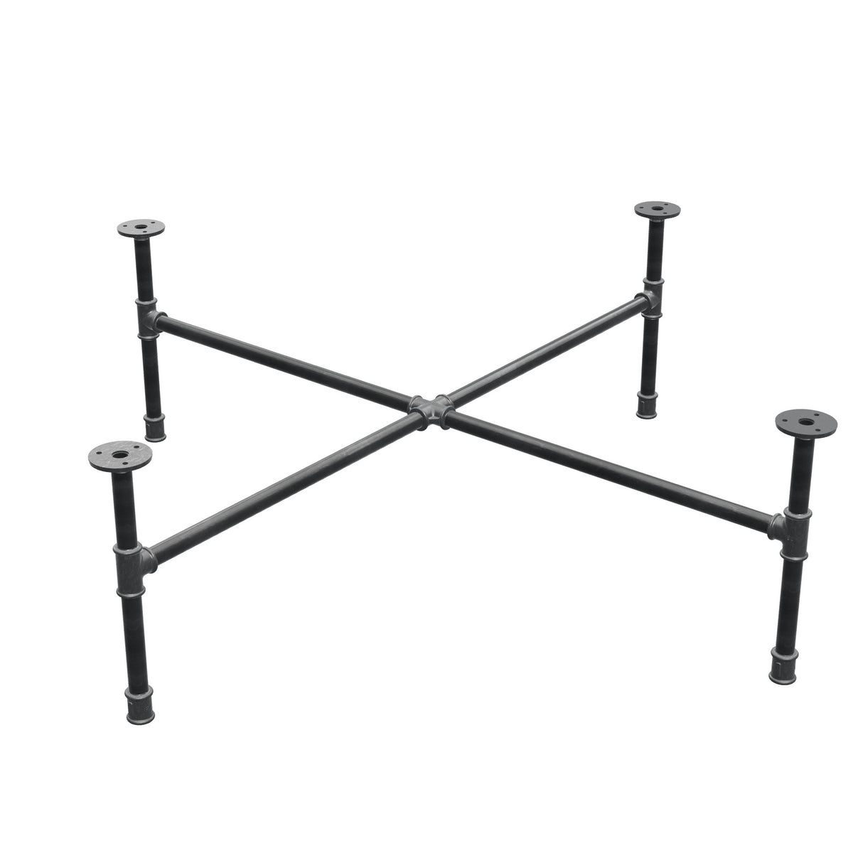 Industrielles Couchtisch-Gestell aus Gusseisen, Kreuzfuß, 108 × 108 cm, Höhe 32 cm, Dreiviertelansicht