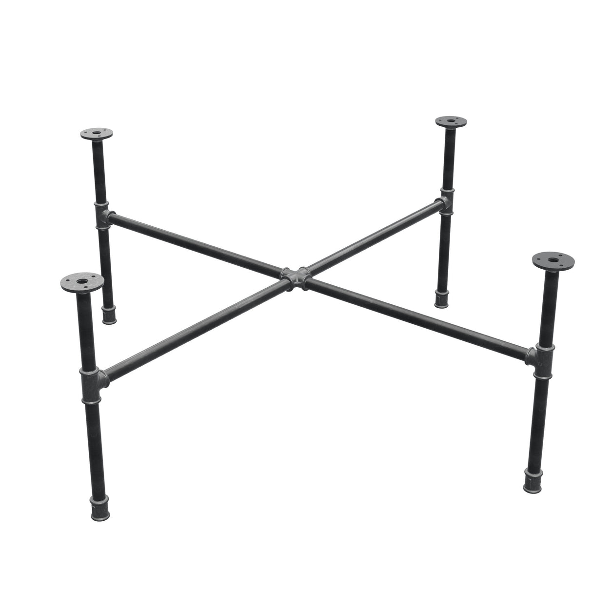 Industrielles Couchtisch-Gestell aus Gusseisen, Kreuzfuß, 108 × 108 cm, Höhe 42 cm, Dreiviertelansicht