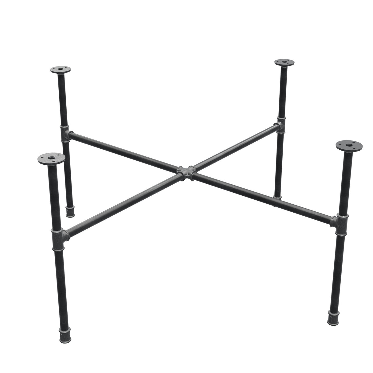 Industrielles Couchtisch-Gestell aus Gusseisen, Kreuzfuß, 108 × 108 cm, Höhe 52 cm, Dreiviertelansicht