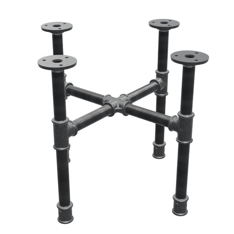 Industrielles Couchtisch-Gestell aus Gusseisen, Kreuzfuß, 38 × 38 cm, Höhe 32 cm, Dreiviertelansicht