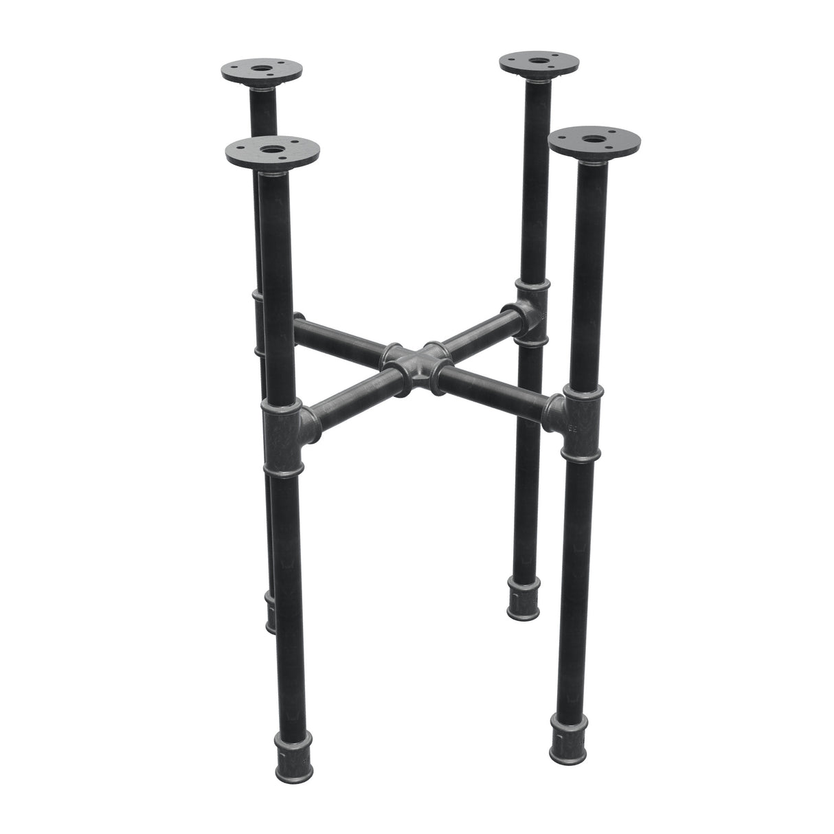Industrielles Couchtisch-Gestell aus Gusseisen, Kreuzfuß, 38 × 38 cm, Höhe 52 cm, Dreiviertelansicht