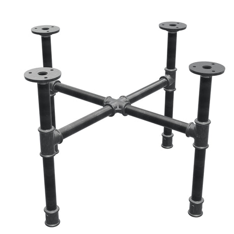 Industrielles Couchtisch-Gestell aus Gusseisen, Kreuzfuß, 48 × 48 cm, Höhe 32 cm, Dreiviertelansicht