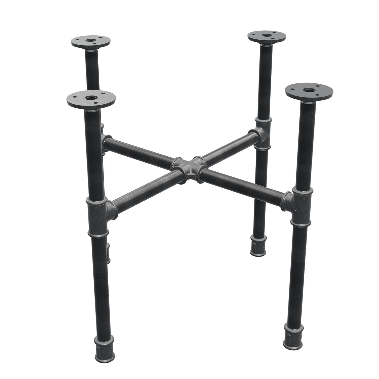 Industrielles Couchtisch-Gestell aus Gusseisen, Kreuzfuß, 48 × 48 cm, Höhe 42 cm, Dreiviertelansicht