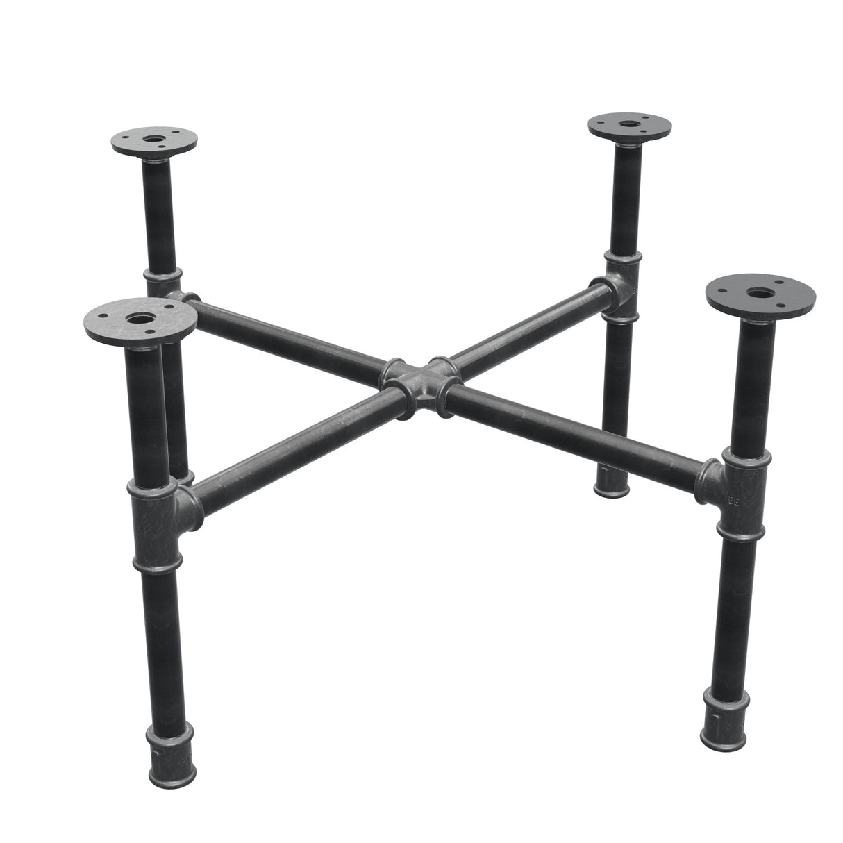 Industrielles Couchtisch-Gestell aus Gusseisen, Kreuzfuß, 58 × 58 cm, Höhe 32 cm, Dreiviertelansicht