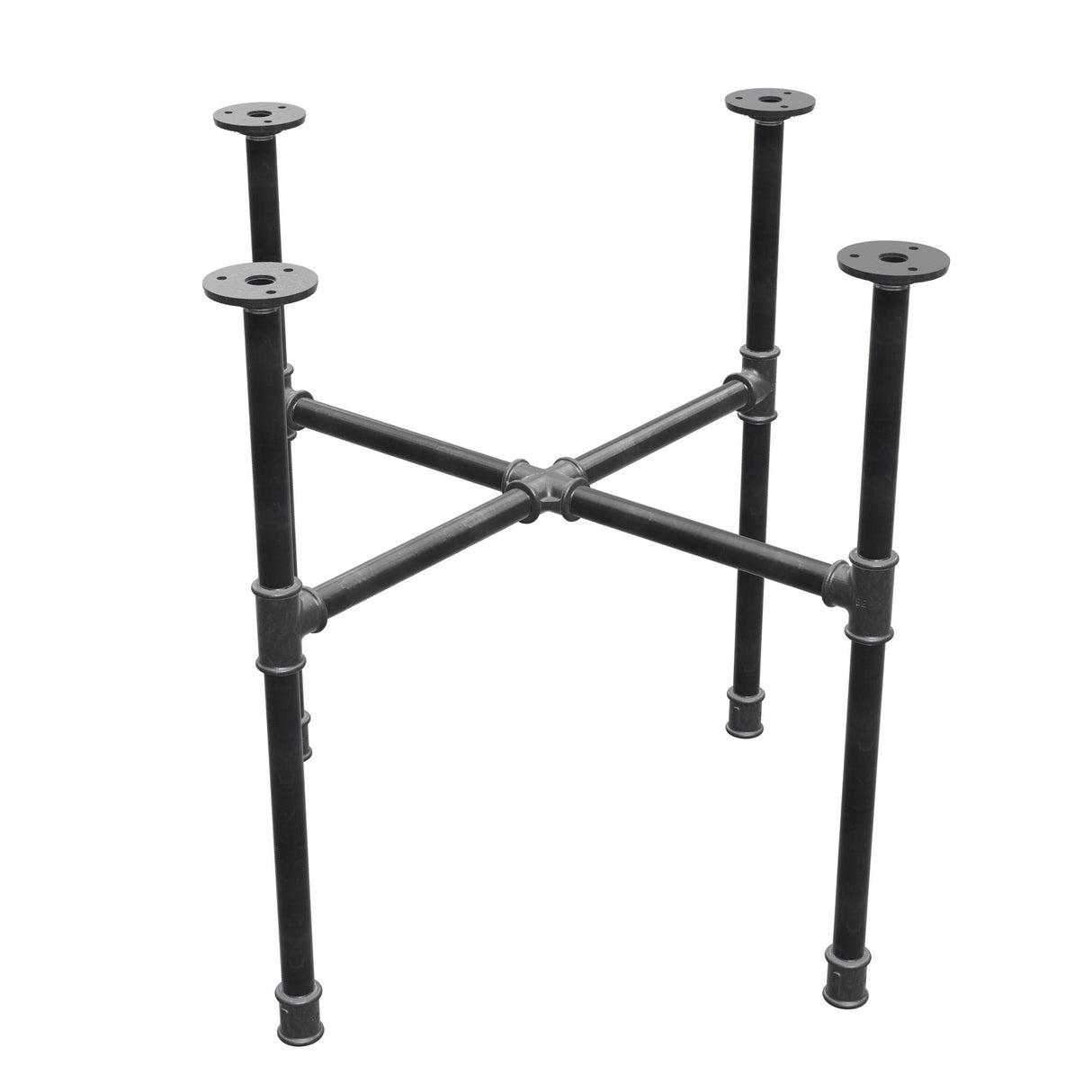 Industrielles Couchtisch-Gestell aus Gusseisen, Kreuzfuß, 58 × 58 cm, Höhe 52 cm, Dreiviertelansicht