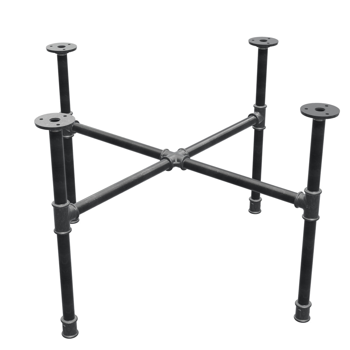 Industrielles Couchtisch-Gestell aus Gusseisen, Kreuzfuß, 68 × 68 cm, Höhe 42 cm, Dreiviertelansicht