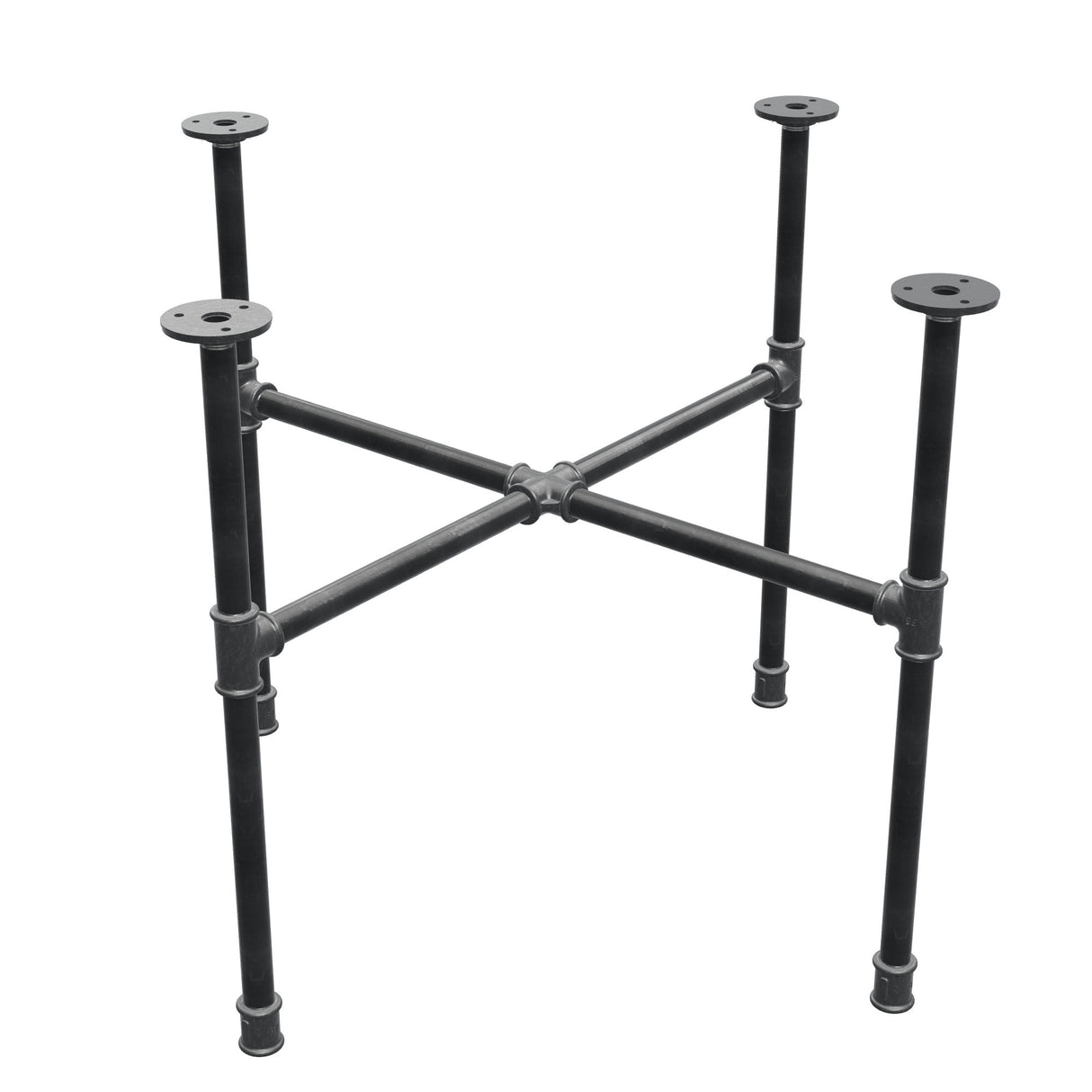 Industrielles Couchtisch-Gestell aus Gusseisen, Kreuzfuß, 68 × 68 cm, Höhe 52 cm, Dreiviertelansicht
