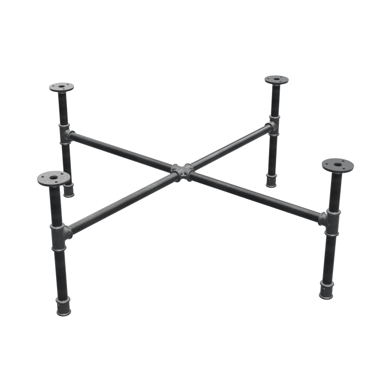 Industrielles Couchtisch-Gestell aus Gusseisen, Kreuzfuß, 88 × 88 cm, Höhe 32 cm, Dreiviertelansicht