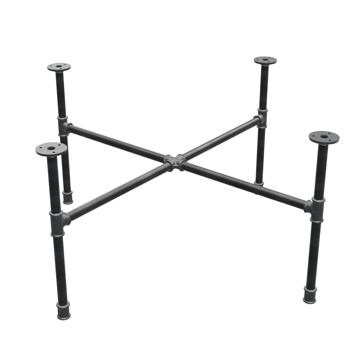 Industrielles Couchtisch-Gestell aus Gusseisen, Kreuzfuß, 88 × 88 cm, Höhe 42 cm, Dreiviertelansicht