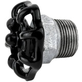 Schwarzes Handrad 52 mm auf Halbnippel, schwarze Mutter, Fitting aus verzinktem Temperguss
