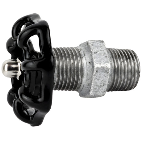 Schwarzes Handrad 52 mm auf Nippel, 1/2'' mit Edelstahlmutter, Fitting aus verzinktem Temperguss
