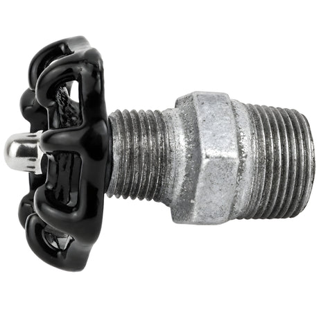 Schwarzes Handrad 52 mm auf Nippel, Edelstahlmutter, Fitting aus verzinktem Temperguss