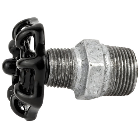 Schwarzes Handrad 52 mm auf Nippel, schwarze Mutter, Fitting aus verzinktem Temperguss