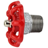 Rotes Handrad 52 mm auf Halbnippel, 1/2'' mit Edelstahlmutter, Fitting aus verzinktem Temperguss